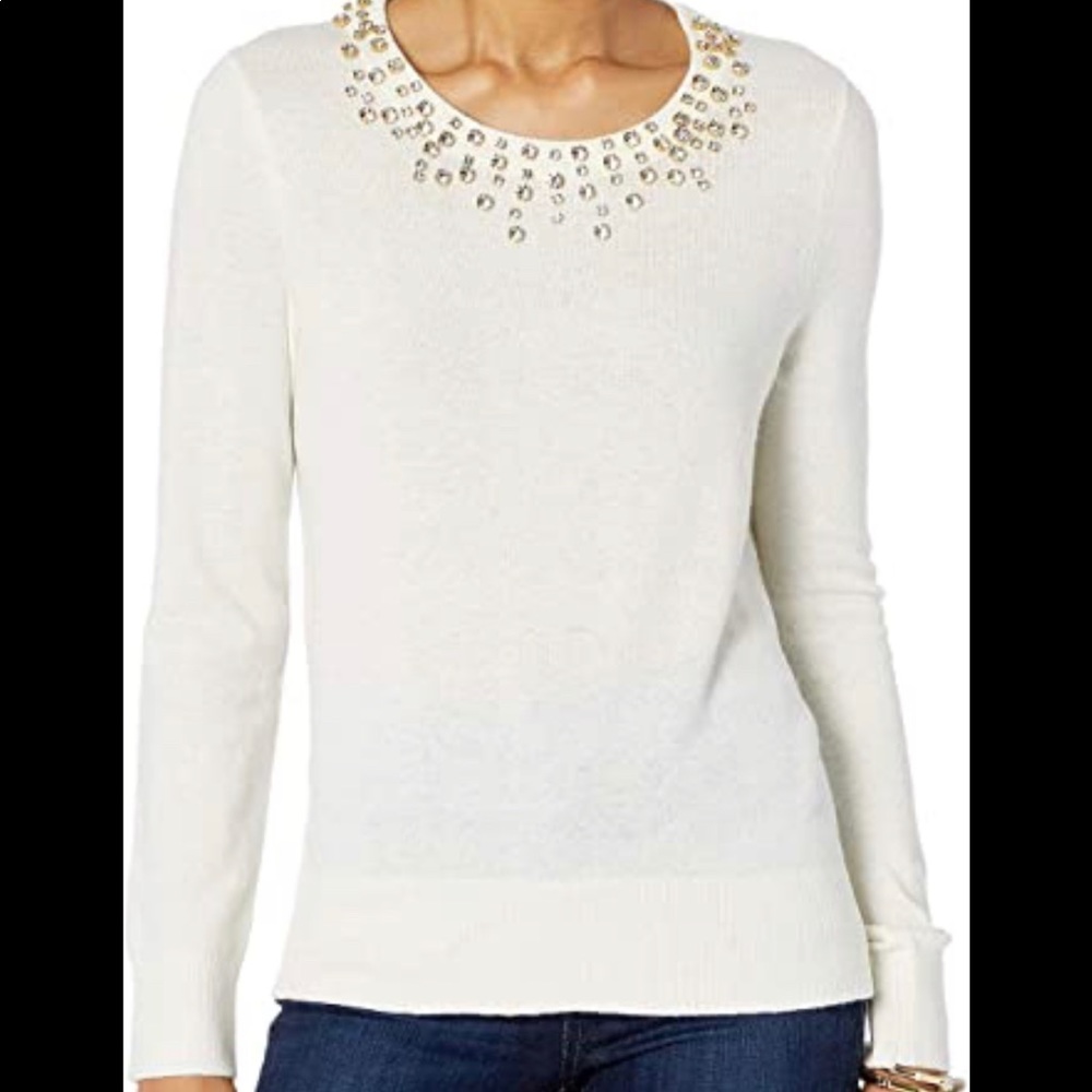 Lilly Pulitzer Cream Embellished Crewneck Sweater